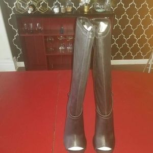 Knee high, peep toe boots